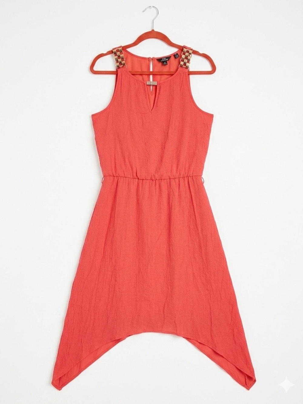 Mlle Gabrielle NWOT Red Sleeveless High-Low Dress with Embellished Straps